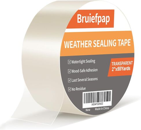 Bruiefpap Transparent Window Weather Sealing Tape 2-Inch x 55Yards, Window Insulation Kit for Winter, Doors Plastic Draft Stopper for Winterizing, Clear Sealing Film Tape, No Residue in Saudi Arabia
