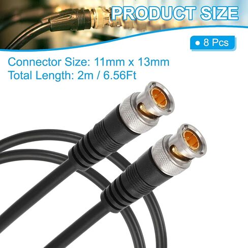 كابل طاقة باتيكل 3.28 قدم، 8 قطع 11 مم × 13 مم RCA ذكر إلى ذكر كابل توصيل أسطواني ضفيرة لمحول طاقة إضاءة كاميرا CCTV الأمنية، أسود in Saudi Arabia