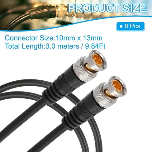 كابل طاقة باتيكل 3.28 قدم، 8 قطع 11 مم × 13 مم RCA ذكر إلى ذكر كابل توصيل أسطواني ضفيرة لمحول طاقة إضاءة كاميرا CCTV الأمنية، أسود in Saudi Arabia