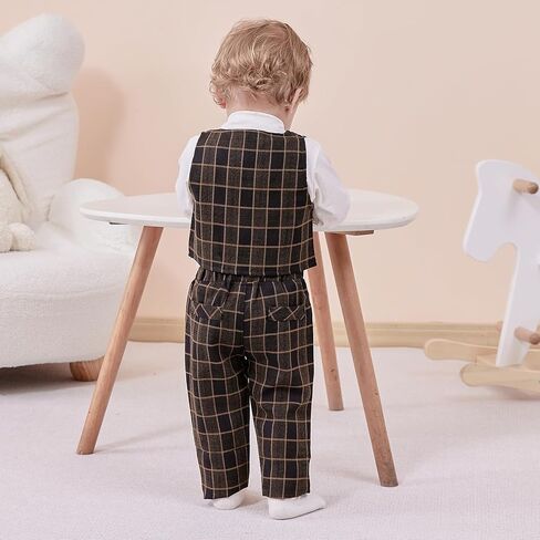 nilikastta Baby Boy Clothes Suits Infant Gentleman Outfit Dress Shirts/Vest/Tie/Pants 0-18M in Kuwait