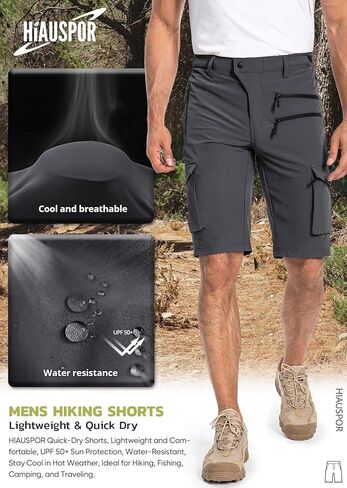شورت Hiauspor الرجالي للمشي لمسافات طويلة سريع الجفاف وخفيف الوزن كاجوال لصيد الأسماك التكتيكي للجولف في الهواء الطلق مع 5 جيوب in Kuwait