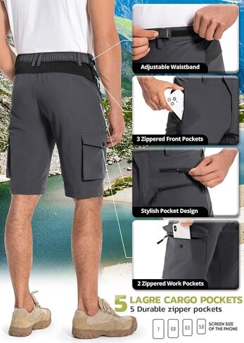 شورت Hiauspor الرجالي للمشي لمسافات طويلة سريع الجفاف وخفيف الوزن كاجوال لصيد الأسماك التكتيكي للجولف في الهواء الطلق مع 5 جيوب in Kuwait