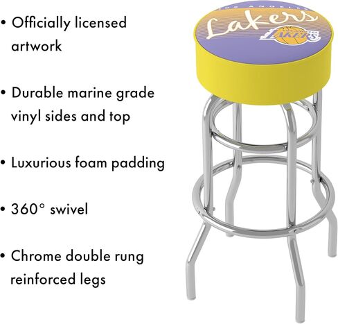 Trademark Global Bar Stool - Los Angeles Lakers Hardwood Classics Stool with Foam Padded Seat - Swivel Chair for Game Room, Garage, or Home Bar in Saudi Arabia