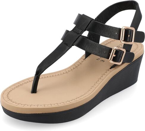 Journee Womens Strappy Platform Flip Flop Buckle Ankle Strap Bianca Tru Comfort Wedge Heel Sandal in Saudi Arabia