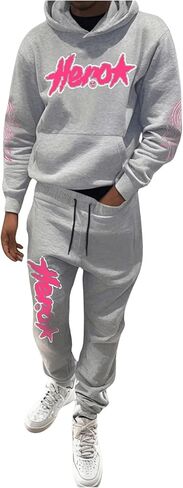 Men's 2 Piece Sweat Suit Set Long Sleeve Letter Graphic Hoodie Sweatshirt and Drawstring Joggers in Saudi Arabia