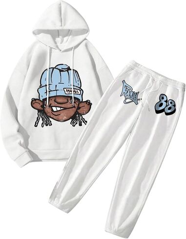 بدلات رياضية للرجال مكونة من قطعتين، سترات بغطاء للرأس ورسوم كارتونية، وسراويل رياضية للتمرين in Kuwait