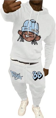 بدلات رياضية للرجال مكونة من قطعتين، سترات بغطاء للرأس ورسوم كارتونية، وسراويل رياضية للتمرين in Kuwait