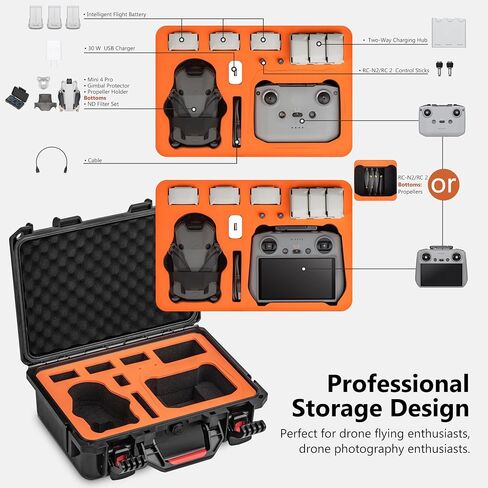 Waterproof Hard Case for DJI Mini 4 Pro Fly More Combo, Portable Carrying Travel Case for DJI Mini 4 Pro/Mini 3 Pro/Mini 3 Accessories/RC2/RC/N1/N2 Controller in Saudi Arabia