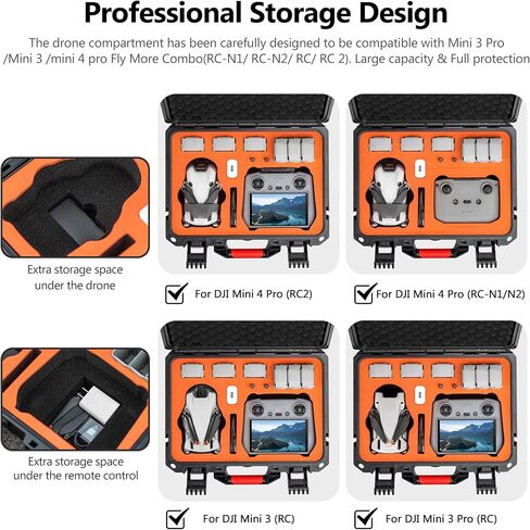 Waterproof Hard Case for DJI Mini 4 Pro Fly More Combo, Portable Carrying Travel Case for DJI Mini 4 Pro/Mini 3 Pro/Mini 3 Accessories/RC2/RC/N1/N2 Controller in Saudi Arabia