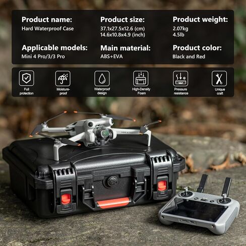 Waterproof Hard Case for DJI Mini 4 Pro Fly More Combo, Portable Carrying Travel Case for DJI Mini 4 Pro/Mini 3 Pro/Mini 3 Accessories/RC2/RC/N1/N2 Controller in Saudi Arabia
