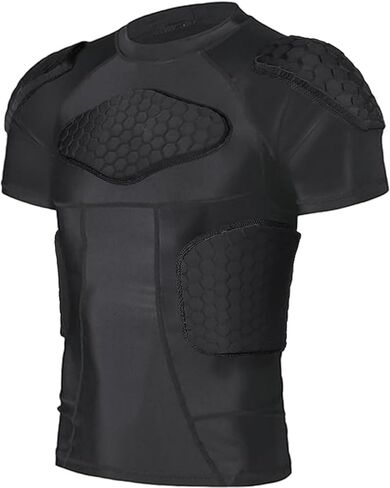 Mens Padded Compression Shirt Football Rib Protectors - Mens Padded Football Shirt with Pads Protective Gear Chest Rib Protectors for Baseball Basketball Paintball in Kuwait
