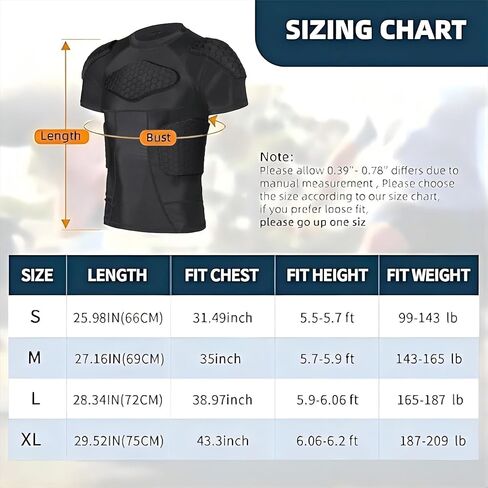 Mens Padded Compression Shirt Football Rib Protectors - Mens Padded Football Shirt with Pads Protective Gear Chest Rib Protectors for Baseball Basketball Paintball in Kuwait