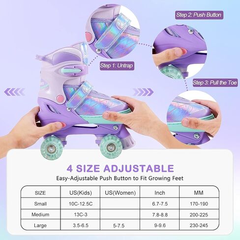 Adjustable Kids Roller Skates for Girls Boys with Light Up Wheels –Skates for Kids Ages 6-12, Toddler 3-5, Youth and Women Beginners Indoor and Outdoor in Saudi Arabia
