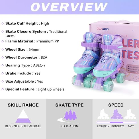 Adjustable Kids Roller Skates for Girls Boys with Light Up Wheels –Skates for Kids Ages 6-12, Toddler 3-5, Youth and Women Beginners Indoor and Outdoor in Saudi Arabia