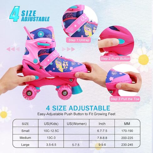 Adjustable Kids Roller Skates for Girls Boys with Light Up Wheels –Skates for Kids Ages 6-12, Toddler 3-5, Youth and Women Beginners Indoor and Outdoor in Saudi Arabia