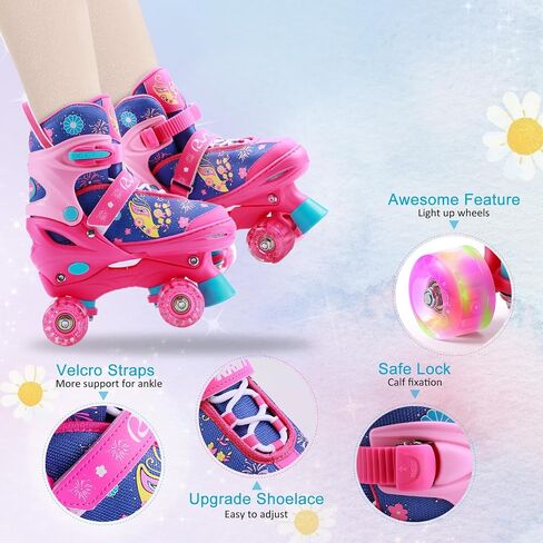 Adjustable Kids Roller Skates for Girls Boys with Light Up Wheels –Skates for Kids Ages 6-12, Toddler 3-5, Youth and Women Beginners Indoor and Outdoor in Saudi Arabia
