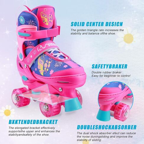 Adjustable Kids Roller Skates for Girls Boys with Light Up Wheels –Skates for Kids Ages 6-12, Toddler 3-5, Youth and Women Beginners Indoor and Outdoor in Saudi Arabia