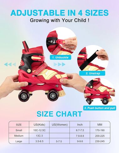Adjustable Kids Roller Skates for Girls Boys with Light Up Wheels –Skates for Kids Ages 6-12, Toddler 3-5, Youth and Women Beginners Indoor and Outdoor in Saudi Arabia