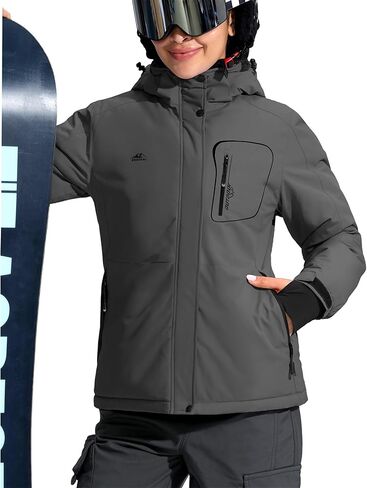 سترات تزلج نسائية تدريجية من G مقاومة للماء معزولة بالصوف مبطنة بالوزن الثقيل سترة شتوية بغطاء للرأس معطف للتزلج على الجليد على الجبال in Kuwait