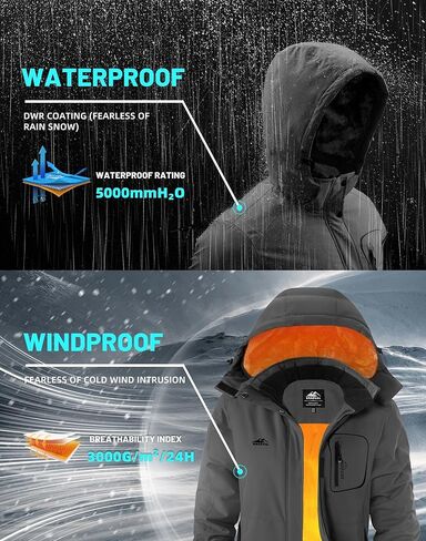 سترات تزلج نسائية تدريجية من G مقاومة للماء معزولة بالصوف مبطنة بالوزن الثقيل سترة شتوية بغطاء للرأس معطف للتزلج على الجليد على الجبال in Kuwait