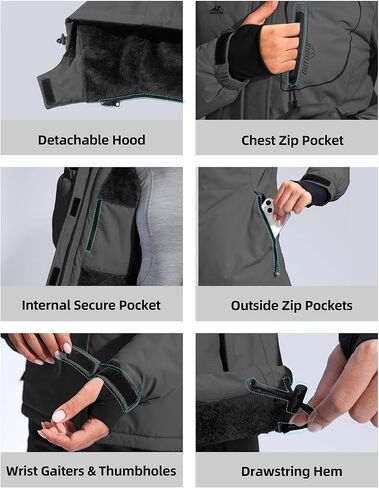 سترات تزلج نسائية تدريجية من G مقاومة للماء معزولة بالصوف مبطنة بالوزن الثقيل سترة شتوية بغطاء للرأس معطف للتزلج على الجليد على الجبال in Kuwait