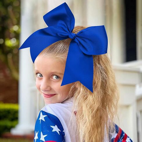 12 Pcs Large Cheer Bows 8" Bulk Hair Bow Accessories with Ponytail Holder for Girls High School College Cheerleading in Kuwait