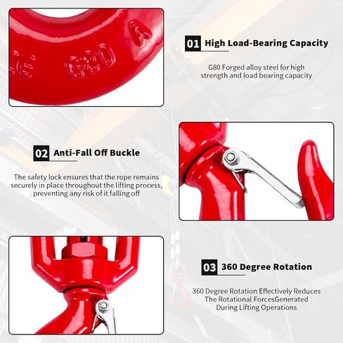 Leero 2 Tons Swivel Lifting Hook, Heavy Duty G80 Self Locking Crane Swivel Hook, 4,409 lbs Working Load Limit, Swivel Eye Sling Hook with Latch Hoist Hook Lifting Hook Rigging in Saudi Arabia