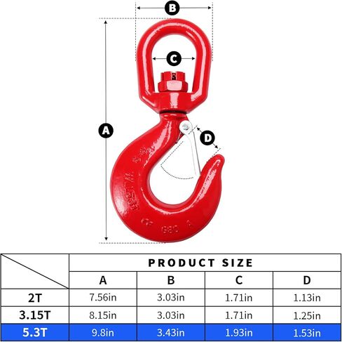 Leero 2 Tons Swivel Lifting Hook, Heavy Duty G80 Self Locking Crane Swivel Hook, 4,409 lbs Working Load Limit, Swivel Eye Sling Hook with Latch Hoist Hook Lifting Hook Rigging in Saudi Arabia