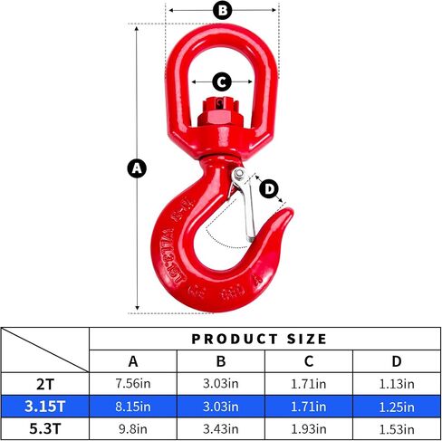 Leero 2 Tons Swivel Lifting Hook, Heavy Duty G80 Self Locking Crane Swivel Hook, 4,409 lbs Working Load Limit, Swivel Eye Sling Hook with Latch Hoist Hook Lifting Hook Rigging in Saudi Arabia