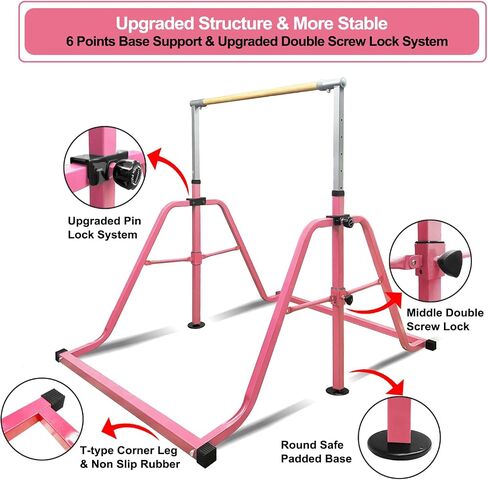 Foldable Gymnastics Bar for Kids,3’to 5’Adjustable Height Gymnastic Training Bar,Gymnastics Horizontal Bars for Home in Saudi Arabia