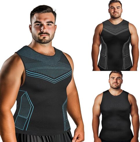 Odoland 3 Pack Men Compression Shirt, Tummy Control Slimming Undershirt Tank Top Men Body Shaper in Saudi Arabia
