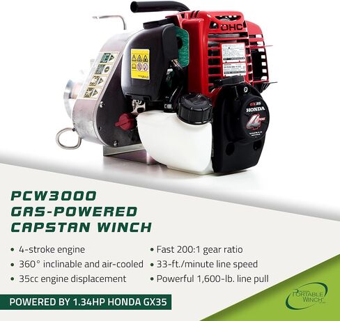 Portable Winch PCW3000-A Gas-Powered Capstan Winch with Accessories - 1,600 lbs Pulling Capacity Winch, Honda GX-35 Engine Portable Gas Winch for Hunting, Logging, and Towing in Saudi Arabia