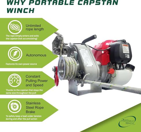 Portable Winch PCW3000-A Gas-Powered Capstan Winch with Accessories - 1,600 lbs Pulling Capacity Winch, Honda GX-35 Engine Portable Gas Winch for Hunting, Logging, and Towing in Saudi Arabia