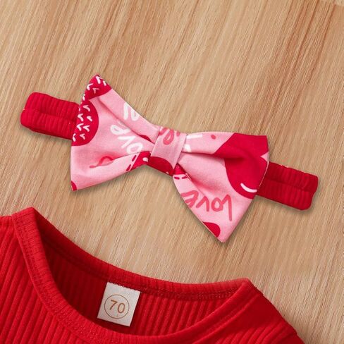My First Valentine's Day Newborn Baby Girl Outfits Letter Romper Love Heart Print Bell-Bottom Flare Pants Headband in Kuwait