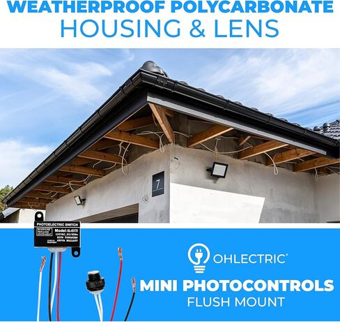 مستشعر كهروضوئي OhLectric - مفتاح كهروضوئي صغير بجهد 120 فولت - تصنيف تنجستن 600 وات - مدرج في قائمة UL ومقاوم للطقس - مستشعر خلية ضوئية من الغسق إلى الفجر للإضاءة الخارجية، عبوة من 2 - OL-45170 in Kuwait