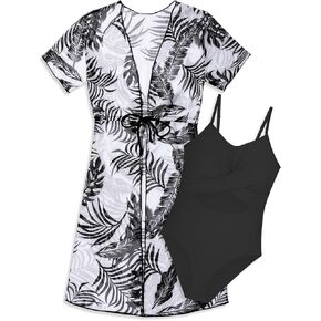 Girls One Piece Swimsuits with Bathing Suit Cover Up 2PCS Set Quick Dry Beach Girls Bathing Suits Size 7-16