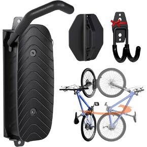 Super Stable Swivel Bike Wall Mount, Space Saving Bike Hangers for Garage, Holds Up 66 LBS Bike Rack Garage, Garage Bike Rack Wall Mount, with Storage Bike Hooks for Garage, Black, 4 Pack