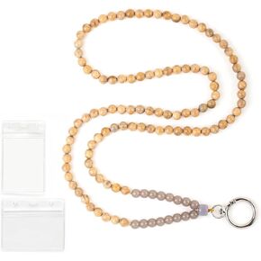 Teacher Lanyard with ID Holder, Fashion Wood Beaded Lanyard for Keys, Boho Breakaway Lanyard for Women