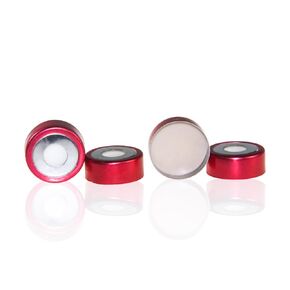 ALWSCI 20 mm Bi-Metallic Crimp Cap with Natural PTFE/Natural Silicone Septa, Red and Silver, 100 pcs/pk