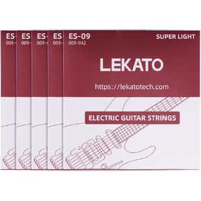 LEKATO Electric Guitar Strings Nickel Plated Steel Coated Electric Guitar Strings with Ball End 5 Set of 6 Hex Steel String(09-42)
