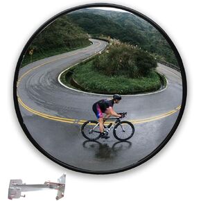 24 Inch Security Mirror Black，PC Convex Mirror with Adjustable Wide Angle View for Indoor Use，Curved Mirror with Fixing Bracket for Wall
