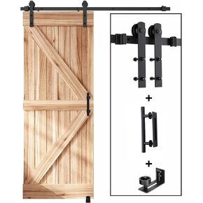 EaseLife 12 FT Double Sliding Barn Door Track and Handle Hardware Kit,Heavy Duty,Straight Pulley,Slide Smoothly Quietly,Easy Install (12FT Track Kit for 33"~36" Wide Double Door)