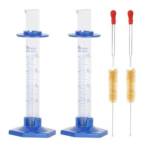 2Pcs Graduated Cylinder, Plastic Hexagonal Base and Protective Collars, Thick Glass Graduated Cylinder, Graduated Cylinders for Lab Measuring Liquid. (10ml)