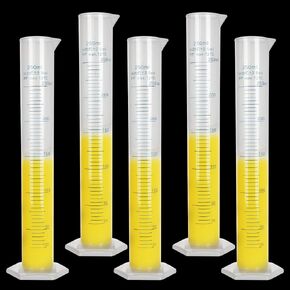 5Pack 250ml Plastic Graduated Cylinder, Transparent Measuring Cylinder Durable Lab Test Tube Flask, 2-Sided Measuring Lines Graduated Cylinder Beaker for Science Projects, Pour Spout