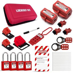 Lockout Tagout Kit 62pcs – Complete OSHA Compliant Safety Kit with Handbag, Padlocks, Electrical Lockout Tags, Circuit Breaker Lockouts, and More for Workplace Safety