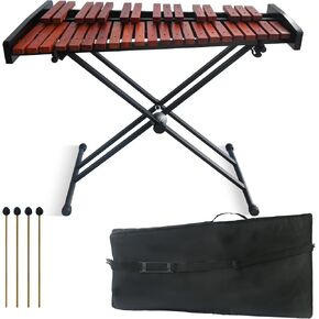 37 Notes Glockenspiel 37-Key Wooden Xylophone Professional Marimba Glockenspiel Xylophone with Adjustable Height Stand Xylophones Instrument Kit with Mallets & Bag