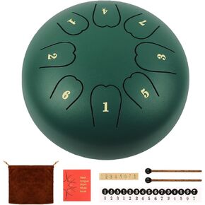 Rain Drum For Outside, Steel Tongue Drum 6 Inch 8 Notes, Tongue Drum with Mallets for Musical Education Entertainment Gifts (Dark Green)