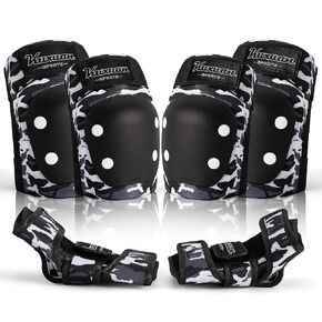 Kuxuan skates Knee Pads for Kids Youth Green Elbow Pads Wrist Guards for Girls Boys 7 in 1 Protective Gear Set with Gift Box in Skateboarding Biking Roller Skating Cycling Outdoor Sports