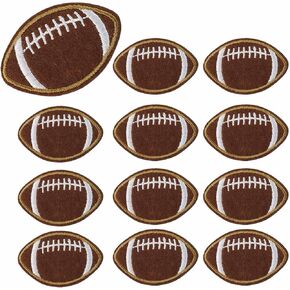 12Pcs Football Embroidered Iron On Patches - Dark Brown Iron Sew On Applique for Jeans, Clothes, Bags, Jackets, DIY Sewing Patches (2.2 X 1.4 inch)