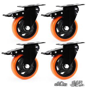 Caster Wheels, Heavy Duty 4 Inch Casters Set of 4, Locking Swivel Casters Wheels for Cart, Furniture and Workbench, Orange